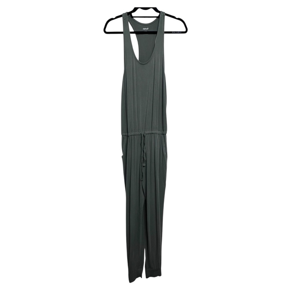 Aerie SZ: SM Jumpsuit Drawstring Waist Pockets Jogger Leg Green Racerback